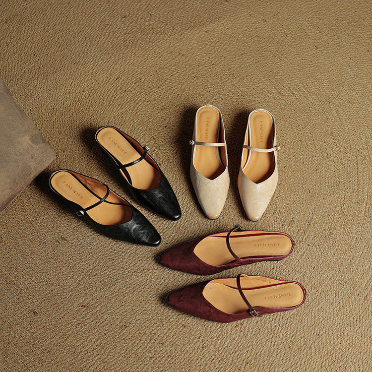 Damen Mary Jane Mules – Leder mit spitzer Zehenpartie