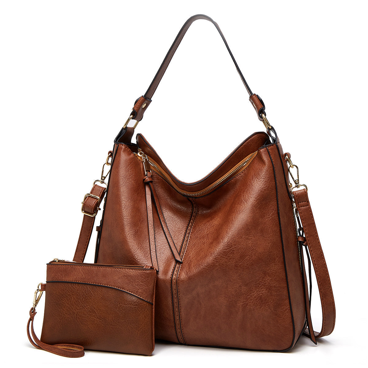 Klassische Lederschultertasche mit eleganten Golddetails