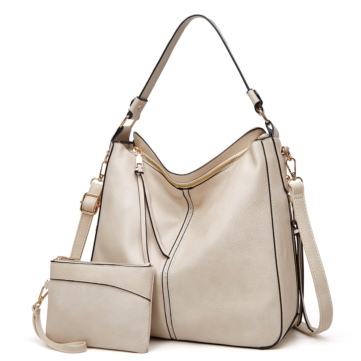 Klassische Lederschultertasche mit eleganten Golddetails