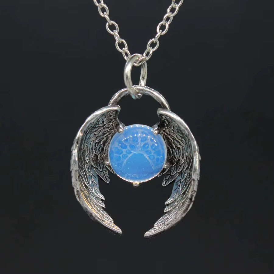 Creative Eagle Wings Feather Glowing Ball Necklace