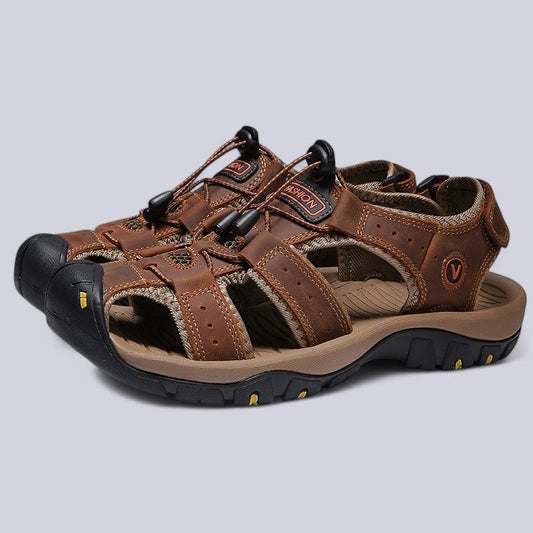 Herren-Sandalen mit Leder-Obermaterial und Klettverschluss