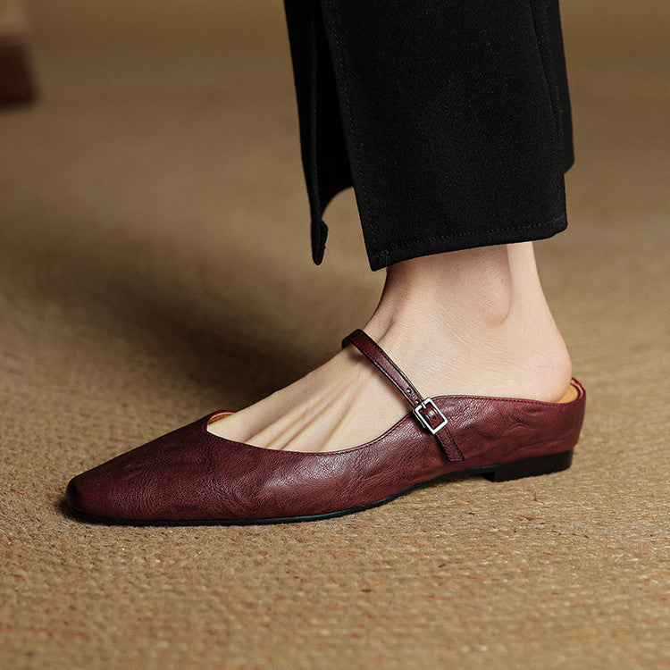 Damen Mary Jane Mules – Leder mit spitzer Zehenpartie