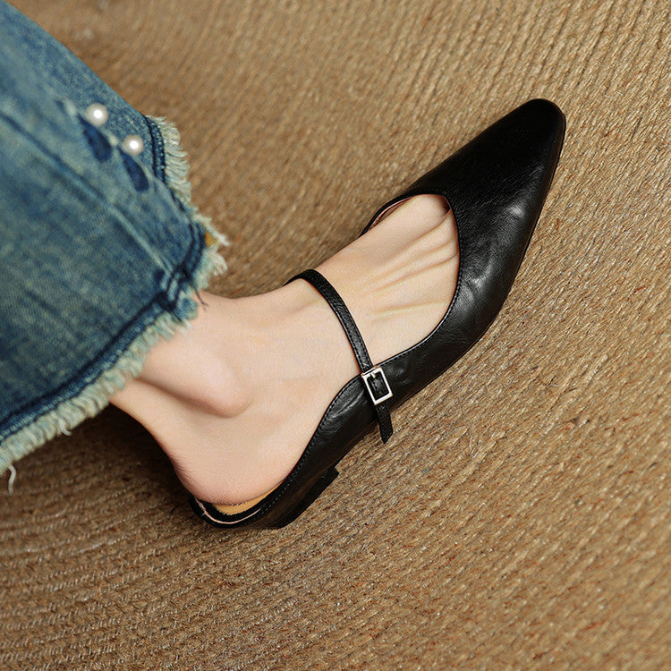 Damen Mary Jane Mules – Leder mit spitzer Zehenpartie