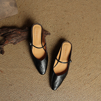 Damen Mary Jane Mules – Leder mit spitzer Zehenpartie
