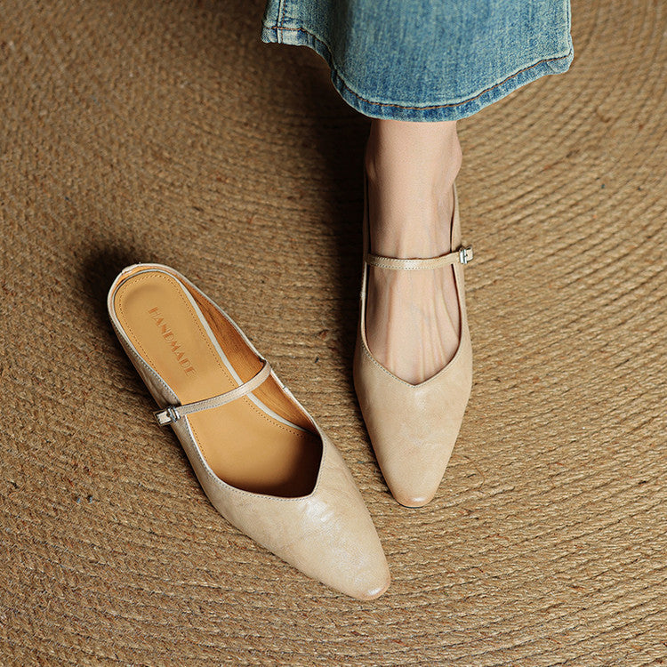 Damen Mary Jane Mules – Leder mit spitzer Zehenpartie