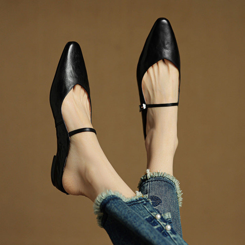 Damen Mary Jane Mules – Leder mit spitzer Zehenpartie