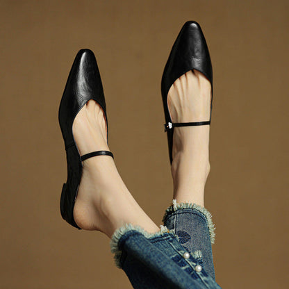 Damen Mary Jane Mules – Leder mit spitzer Zehenpartie