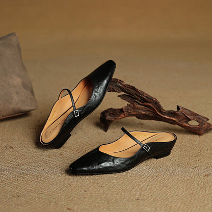 Damen Mary Jane Mules – Leder mit spitzer Zehenpartie