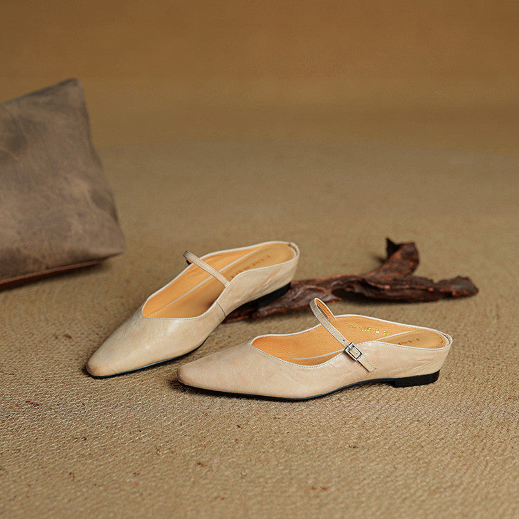 Damen Mary Jane Mules – Leder mit spitzer Zehenpartie