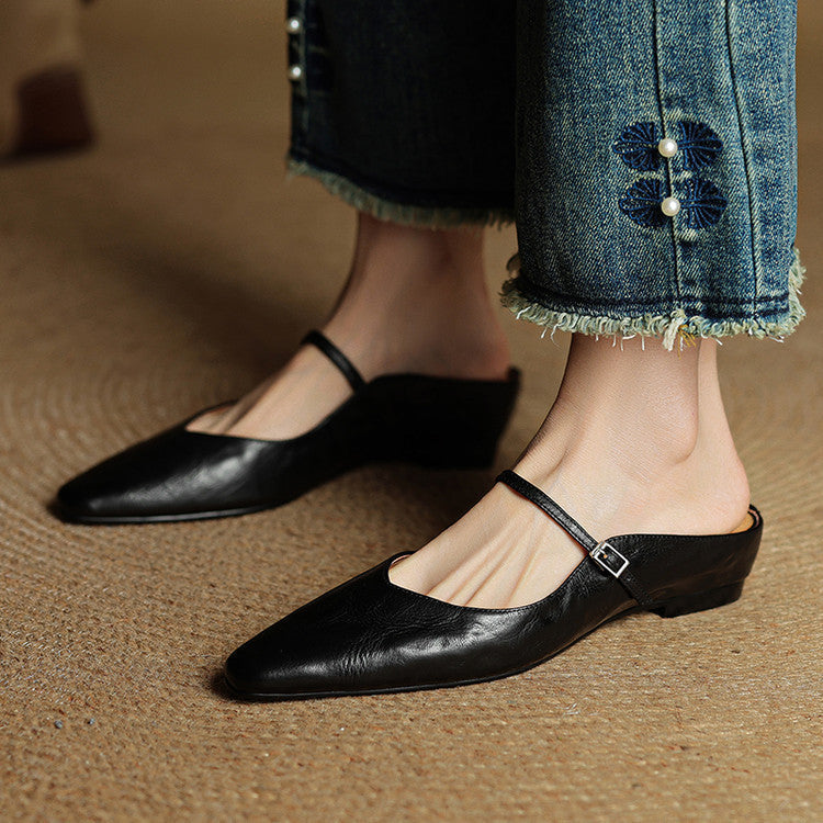 Damen Mary Jane Mules – Leder mit spitzer Zehenpartie