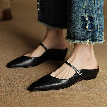 Damen Mary Jane Mules – Leder mit spitzer Zehenpartie
