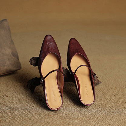 Damen Mary Jane Mules – Leder mit spitzer Zehenpartie