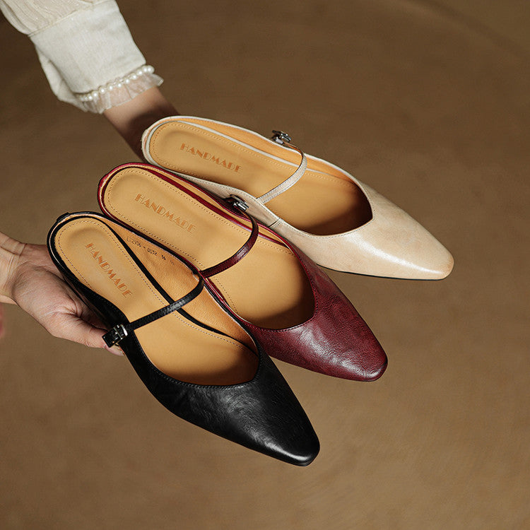 Damen Mary Jane Mules – Leder mit spitzer Zehenpartie
