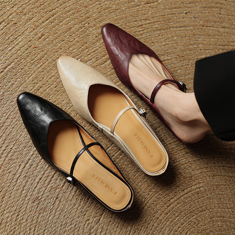 Damen Mary Jane Mules – Leder mit spitzer Zehenpartie