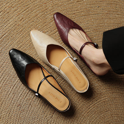 Damen Mary Jane Mules – Leder mit spitzer Zehenpartie