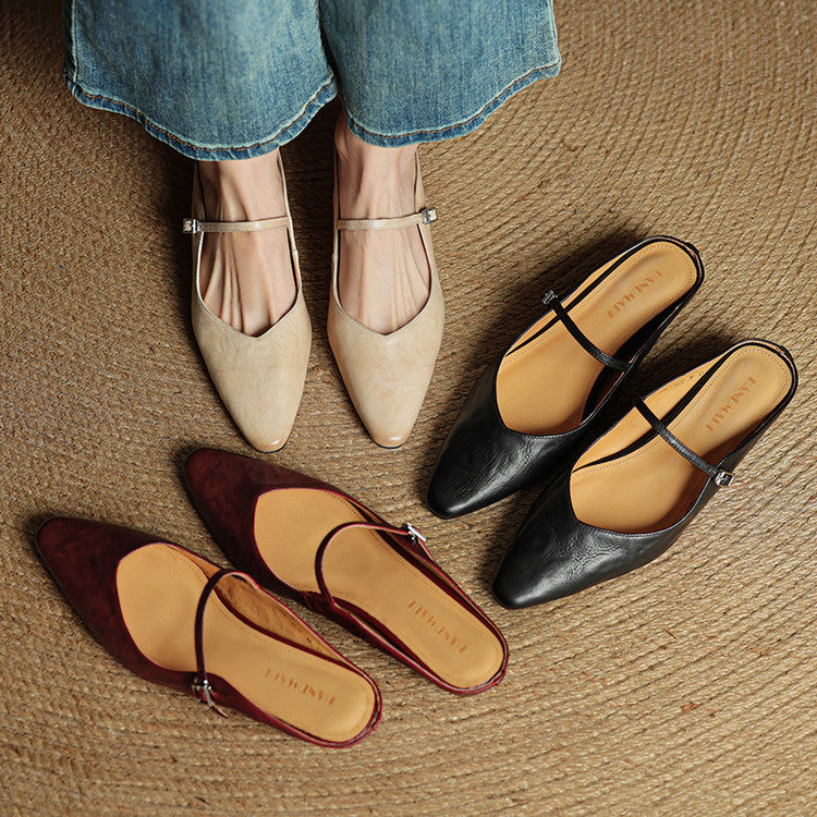 Damen Mary Jane Mules – Leder mit spitzer Zehenpartie