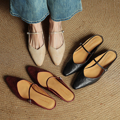 Damen Mary Jane Mules – Leder mit spitzer Zehenpartie