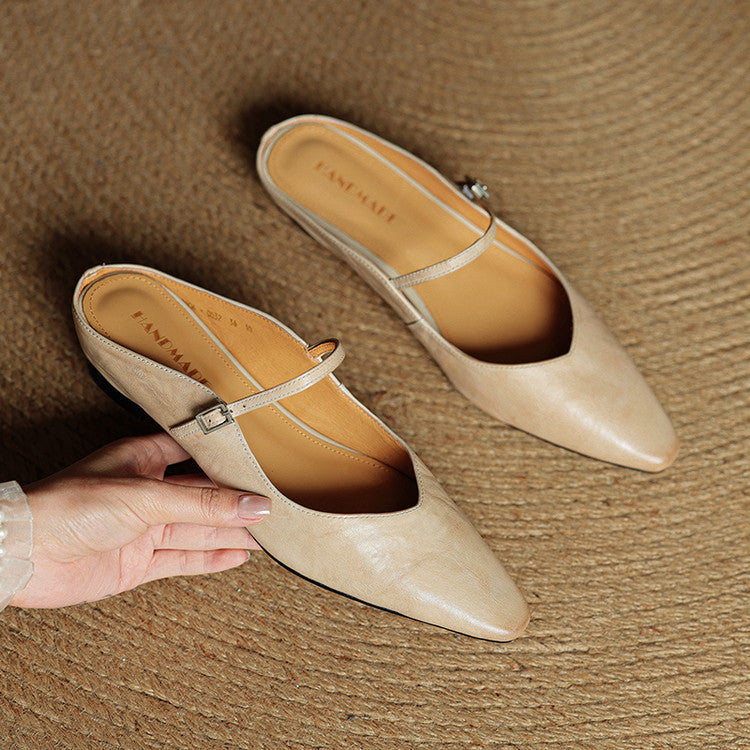 Damen Mary Jane Mules – Leder mit spitzer Zehenpartie