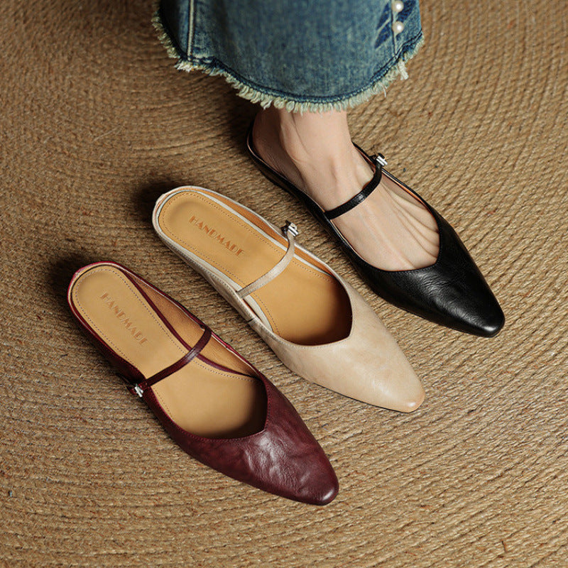 Damen Mary Jane Mules – Leder mit spitzer Zehenpartie