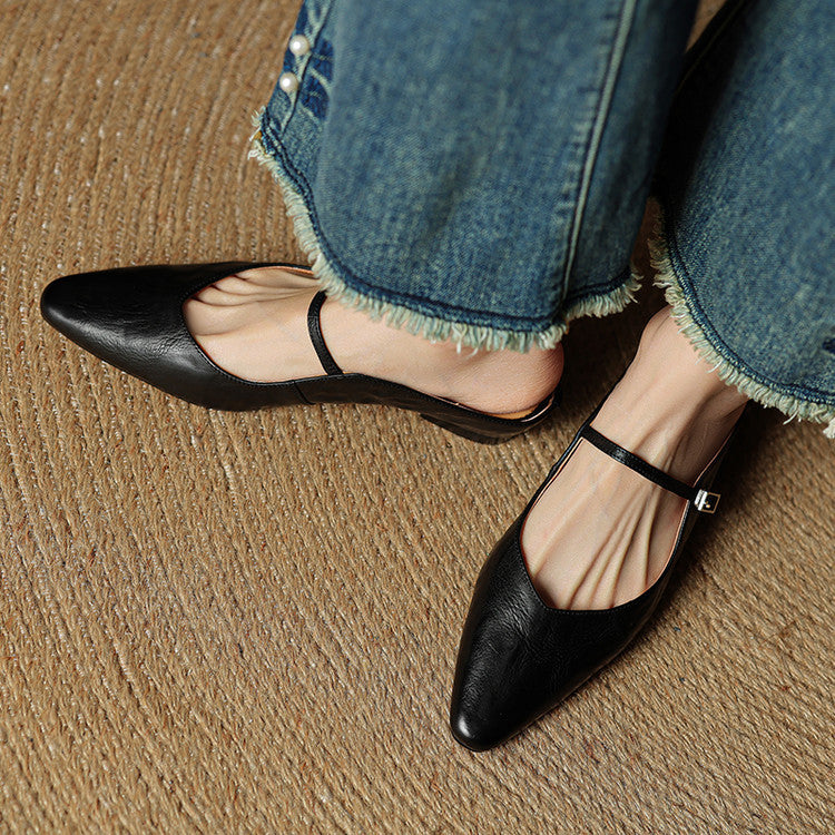 Damen Mary Jane Mules – Leder mit spitzer Zehenpartie