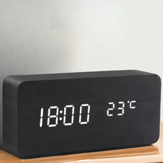 WOODSENSE – LED Wooden Clock with Voice Control for Stylish Time Display