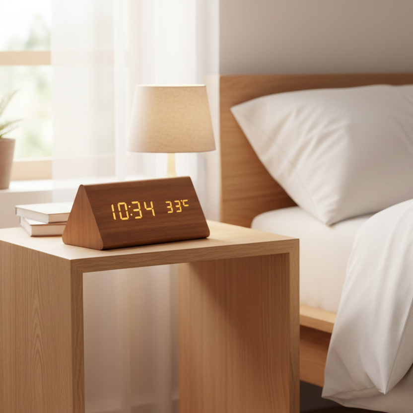 WOODSENSE – LED Wooden Clock with Voice Control for Stylish Time Display