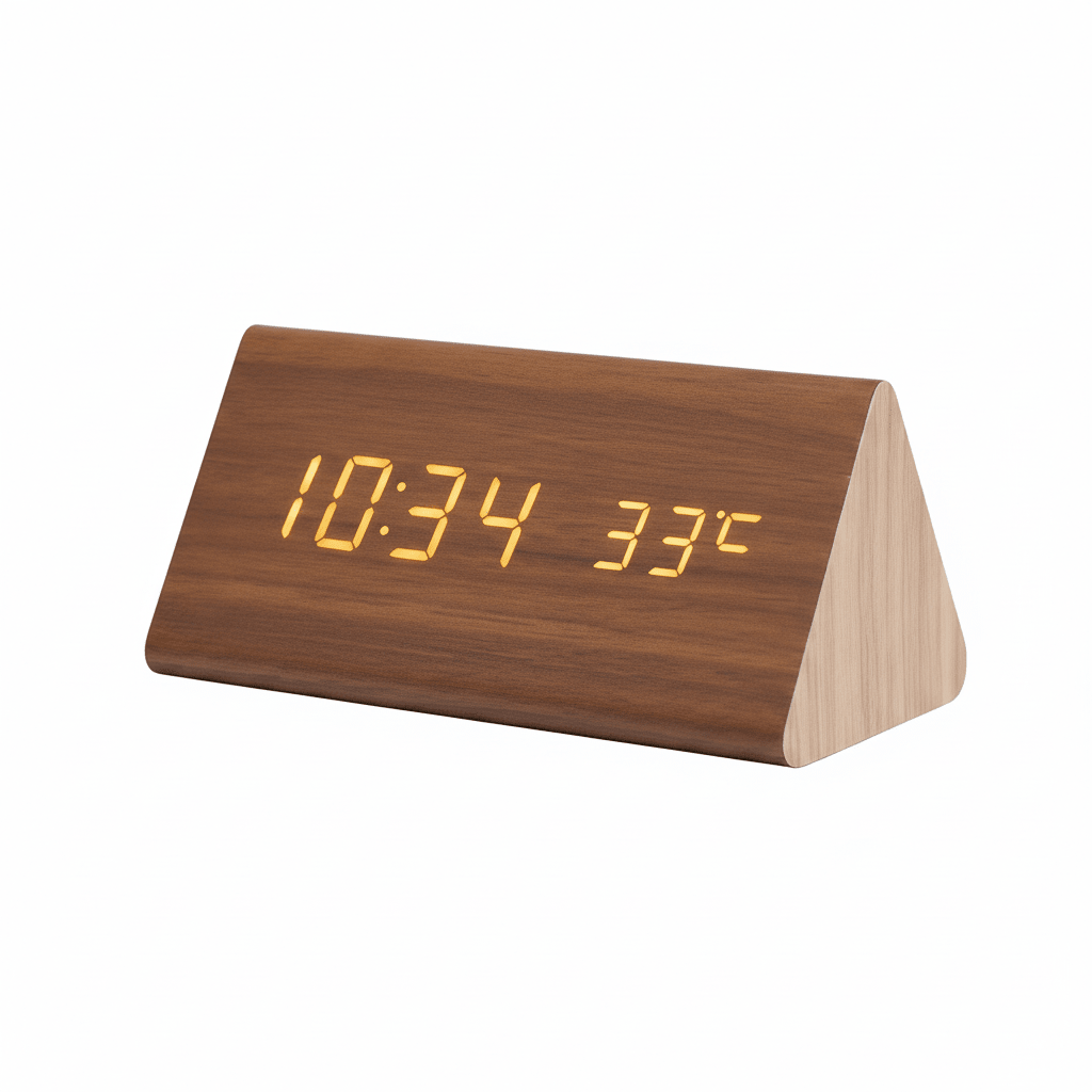 WOODSENSE – LED Wooden Clock with Voice Control for Stylish Time Display