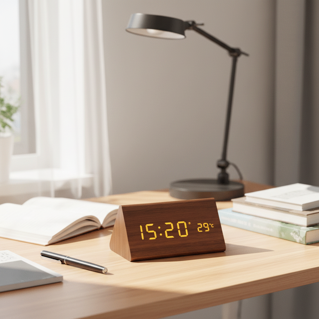 WOODSENSE – LED Wooden Clock with Voice Control for Stylish Time Display