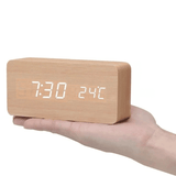 WOODSENSE – LED Wooden Clock with Voice Control for Stylish Time Display