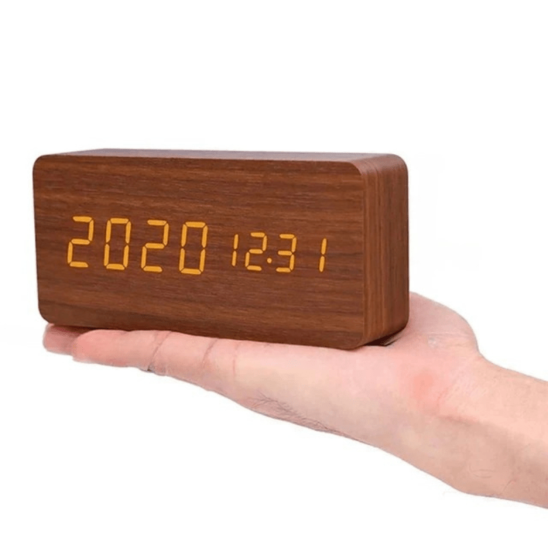 WOODSENSE – LED Wooden Clock with Voice Control for Stylish Time Display