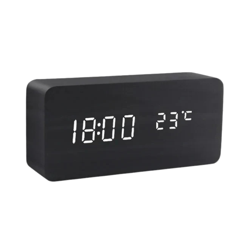 WOODSENSE – LED Wooden Clock with Voice Control for Stylish Time Display