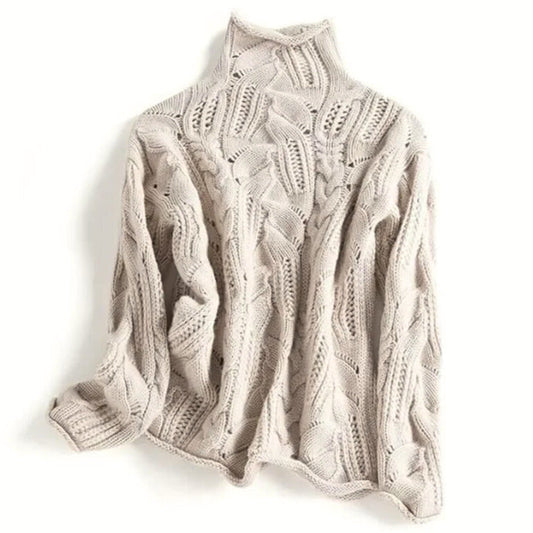 Damen Kaschmirpullover – Rollkragen mit Zopfmuster