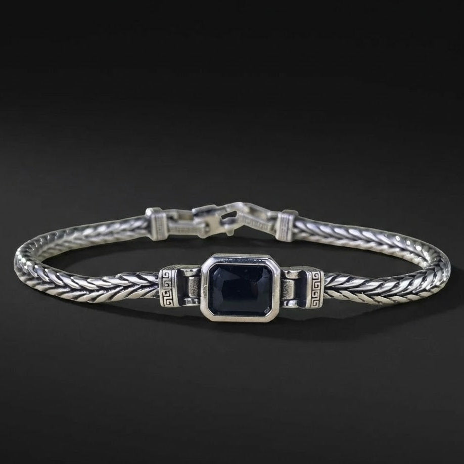 Armband mit Onyx-Edelstein – geflochtenes Edelstahlband