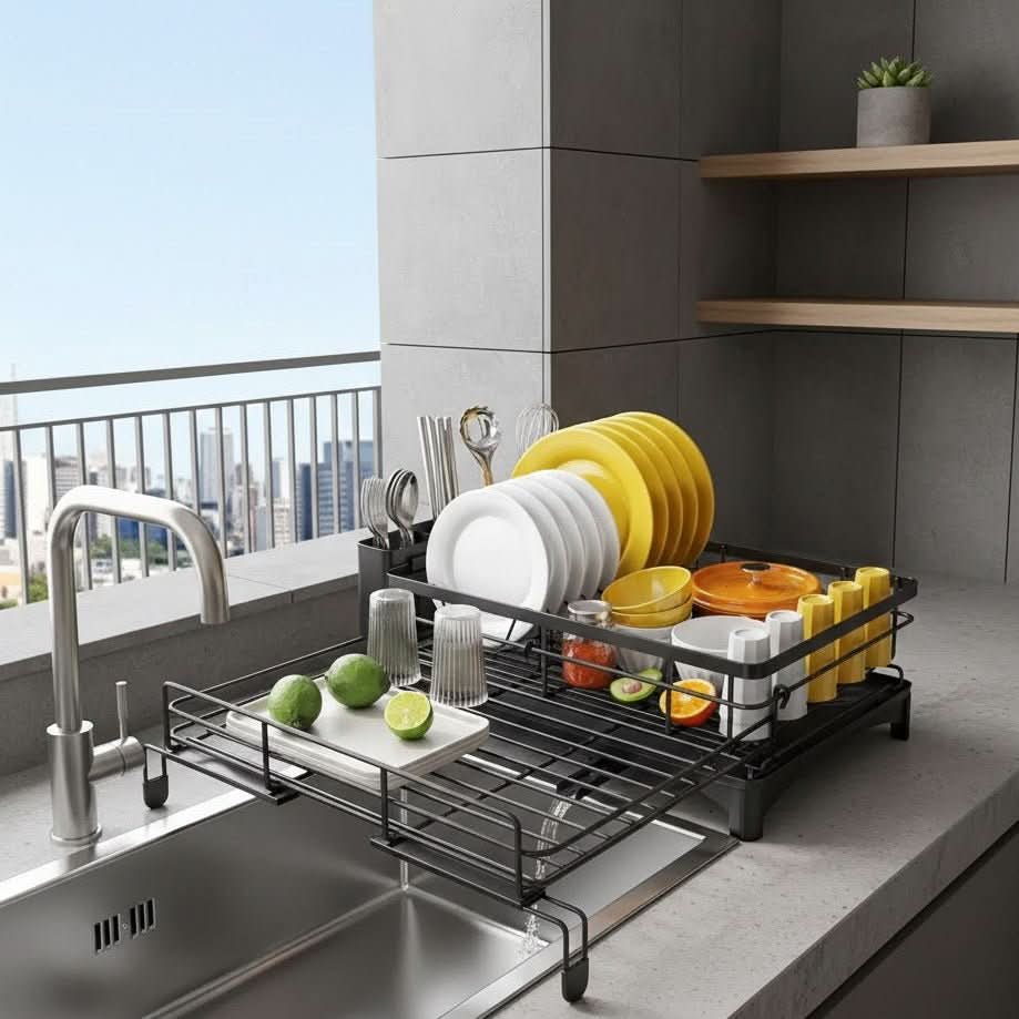 FLOWVA – Geschirrabtropf-Organizer mit praktischem Abtropfschalen-Design