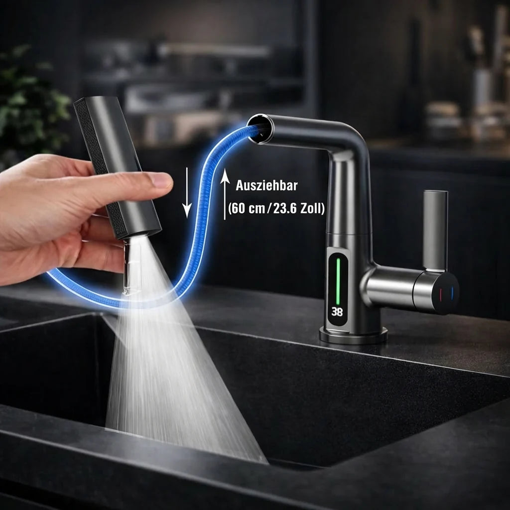 Pull-Out Kitchen Faucet – 5 Spray Modes Retractable Tap | FlexiHahn
